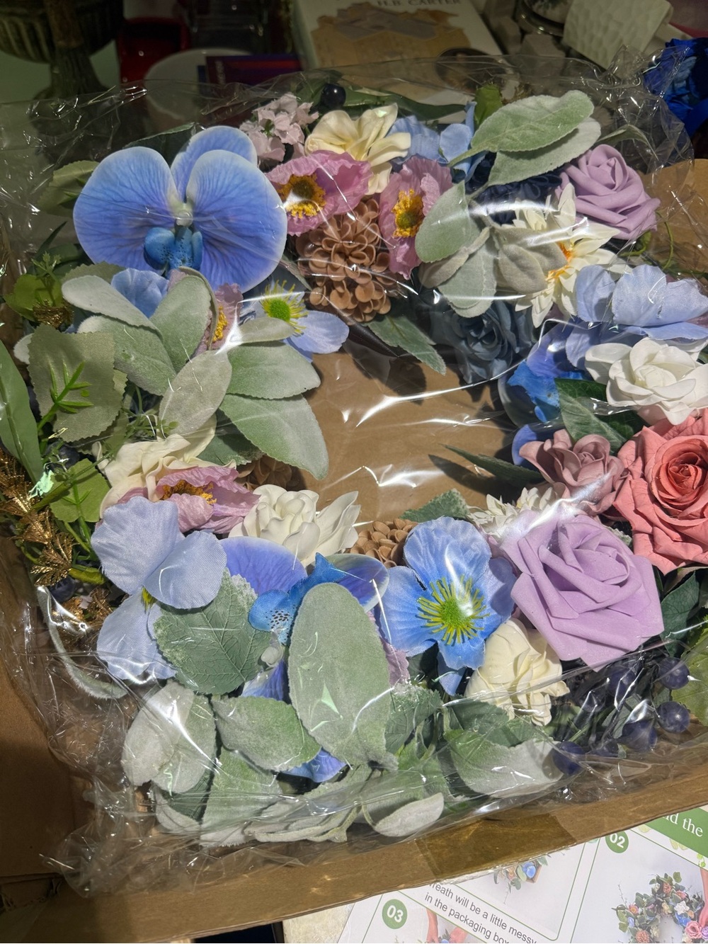Pastel Floral Wreath with Blue Orchid Accents